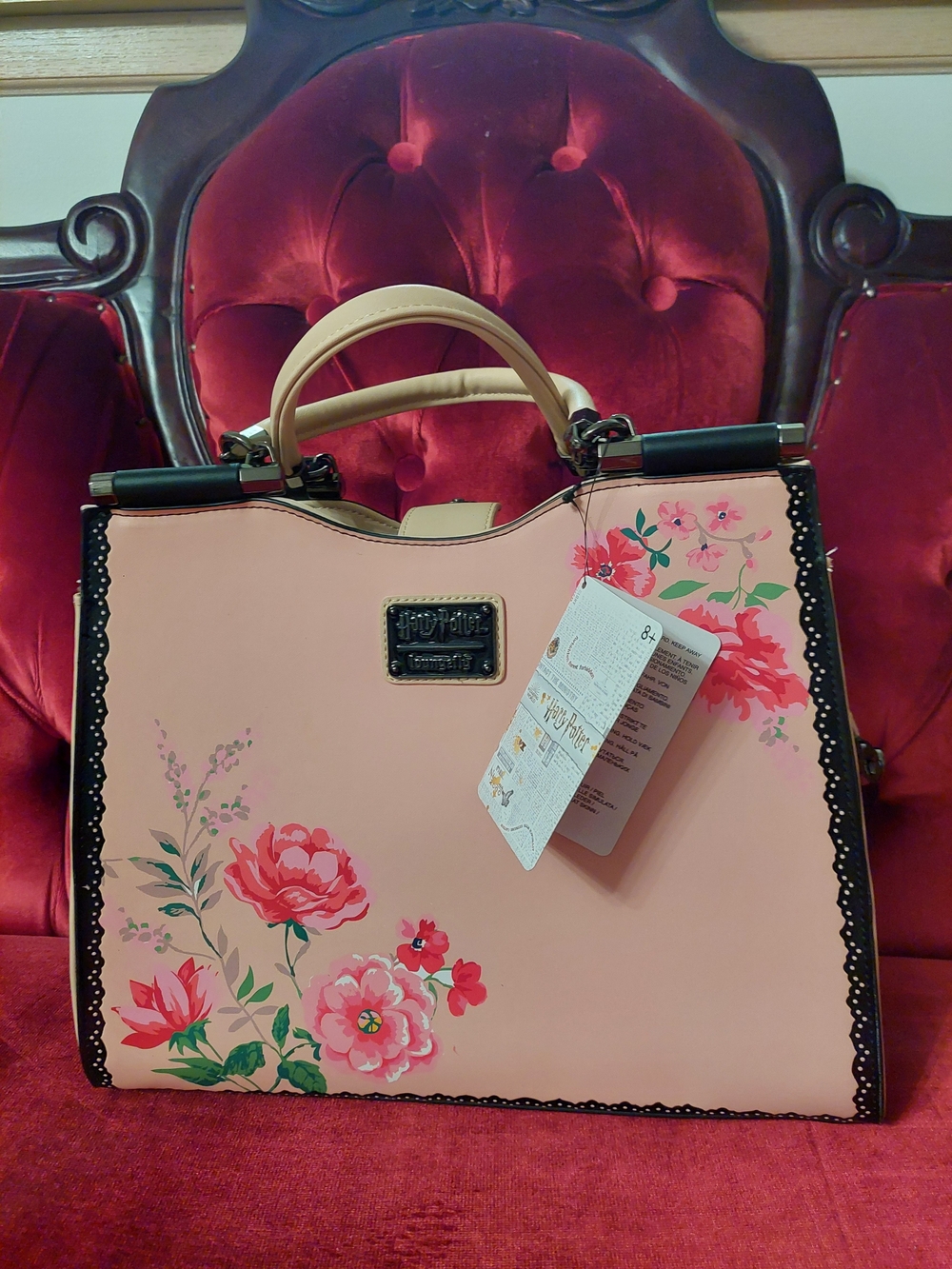 Harry Potter Loungefly Pink Floral Hermione Luna Purse with Detachable Strap - Picture 4 of 7